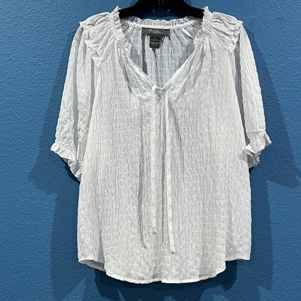 Olivia And Martin White Peasant Style Short Sleeved Blouse Women Size Medium
